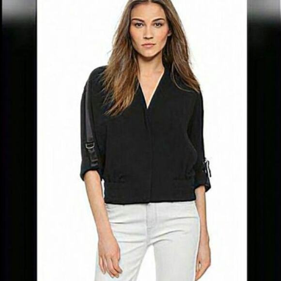 Helmut Lang Jackets & Blazers - NEW Helmut Lang Size S Blaze Black Crepe Bomber Jacket Snap Front D Ring Sleeves